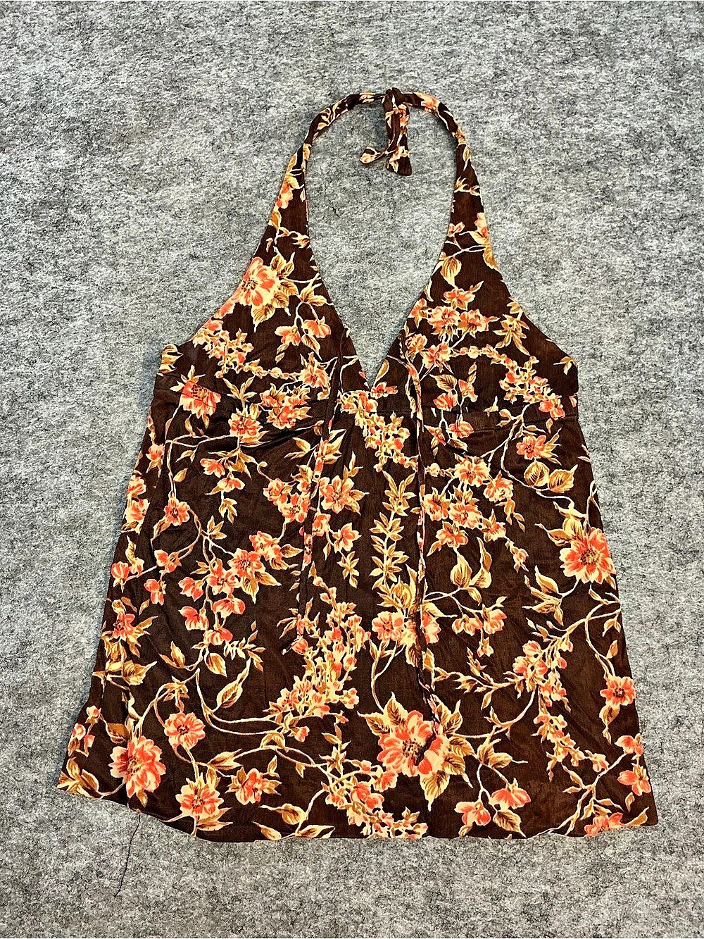 Floral Halter Tank Top in Brown & Orange Best Fits M-S